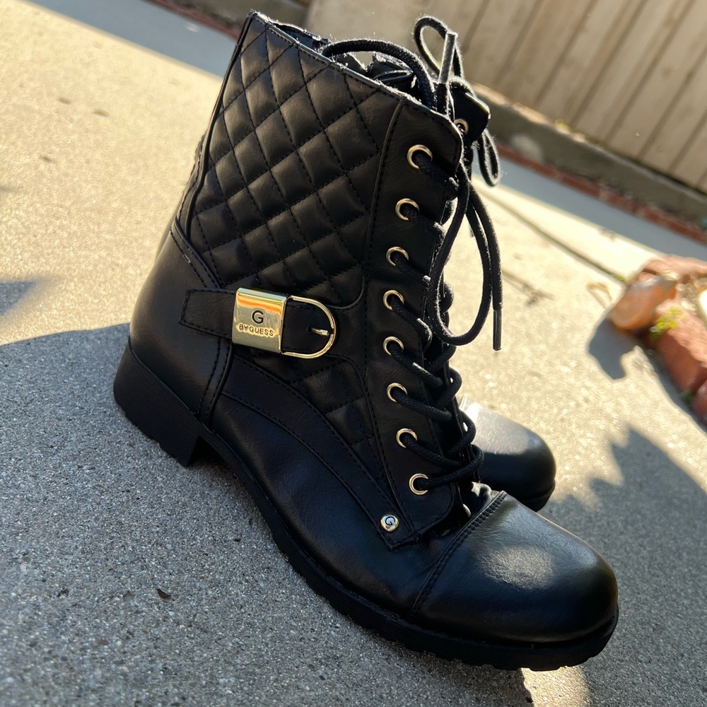 Guess Black Quilted Combat Boots